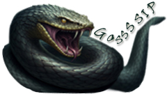 An ugly green snake monster with big fangs and letters coming out of his mouth with the letters g o s s s i p