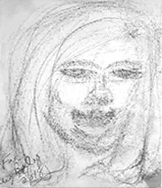 A quickly drawn mediumship spirit portrait in charcoal of a woman with straight hair, shoulder length. 