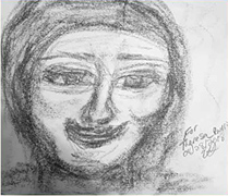 Mediumship Spirit Portrait drawing of a woman with her hair pulled back in a ponytail.