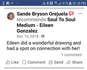 Screenshot from Facebook Soul to Soul Medium's testimonial which reads contents in the paragraph 