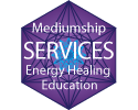 Purple Merkaba image with the words Mediumship, Services, Energy Healing written inside in white lettering.